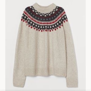 H&M LOGG Jacquard Knit Sweater Fair Isle Wool Blend Mock/crew Neck Small